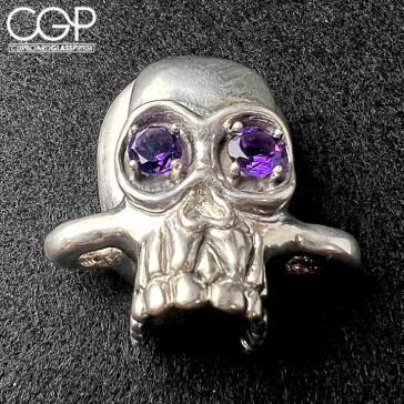 AKM x GB Jewelry (@pipemaker x @gbjewellery) Sterling Silver Skull Pendant with Amethyst Eyes