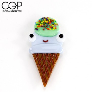 Jamie Burress - Fused Glass Smiling Double-Scoop Ice Cream Cone with Sprinkles - Magnet