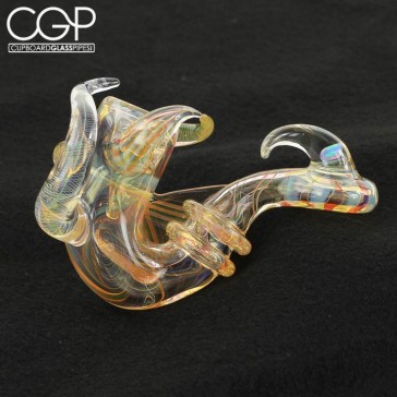 Stressless Glass - Fumed and Fulled Worked Sherlock Hand Pipe with Opal Encasement