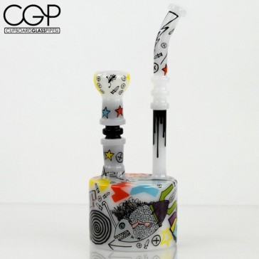 Zach Puchowitz - Sketch Series White Graphic Concentrate Rig (Snorkel-Fish)-@Ouchkick