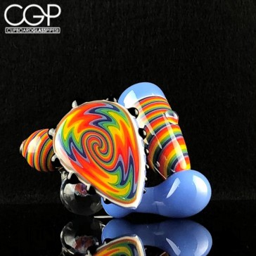 Zombie Neil Glass - Rainbow Funky Sherlock with Wig Wag Sheild and Flower Marble Stand