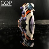 Dekal Glass Orange and Purple Line-worked Hammer Pipe with Dichro Marble 