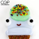 Jamie Burress - Fused Glass Smiling Double-Scoop Ice Cream Cone with Sprinkles - Magnet
