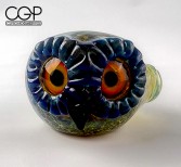 Four Winds Flameworks Blue Amber Purple Frit Owl Handpipe