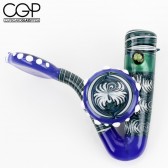 Slick Glass - Fully Worked Wig-Wag Sherlock Pipe with Faceted Opal Encasement - Blue/Multicolor